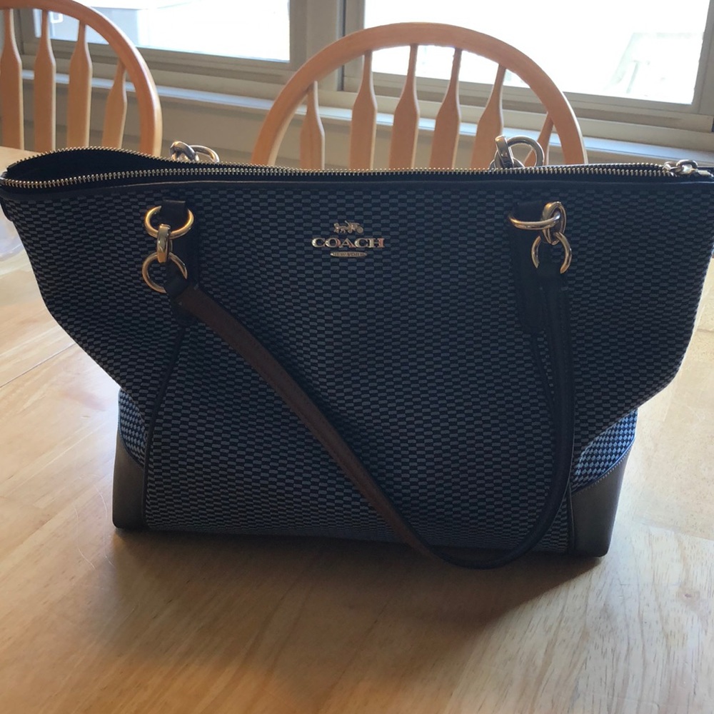 Coach tote purse-Blue and black checkered